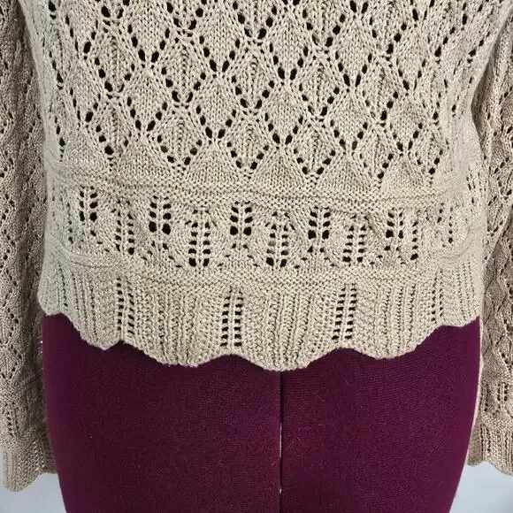 Women's Lauren Conrad Tan & Metallic Open Knit Cropped Sweater | Size Large - Picture 4 of 10